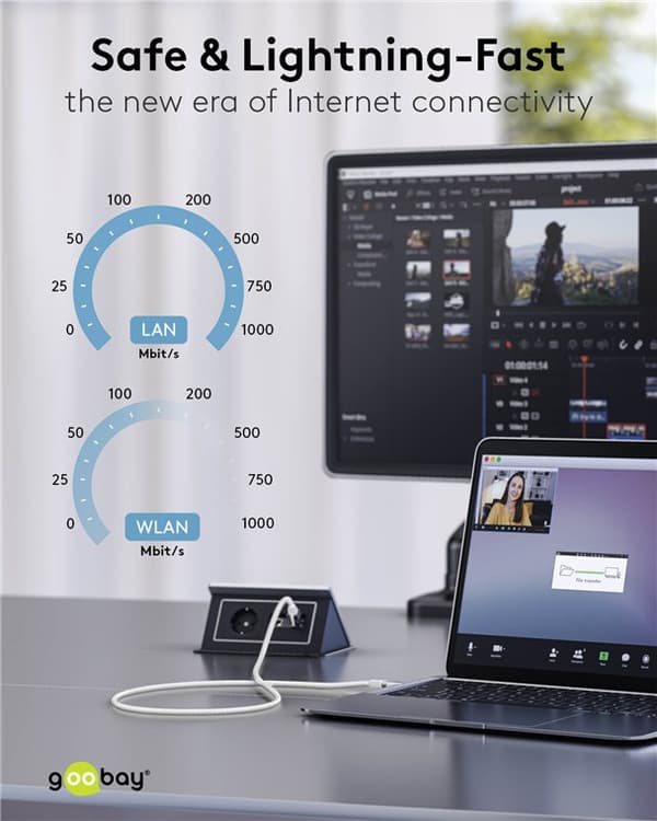 Ethernet-kabel USB-A 3.0 til RJ45, Slim, 10 m