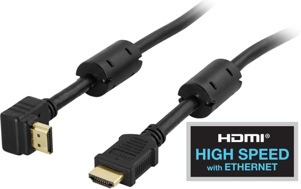 Angled HDMI cable, HDMI High Speed with Ethernet, 1m, black