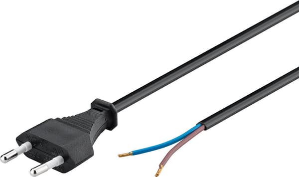 Kabel med euro-stik til montering, 1,5 m, sort