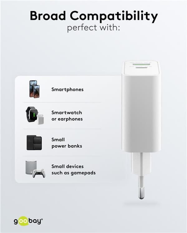 USB-C™ PD GaN dobbel hurtiglader (30 W) hvit