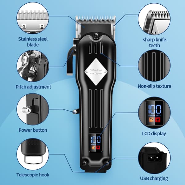 Professionell hårklippare skäggtrimmer set Black