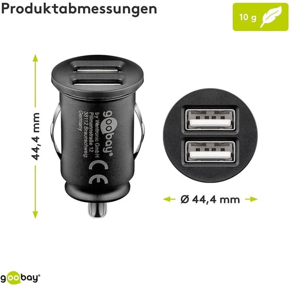Dobbelt USB-biloplader (15,5 W)
