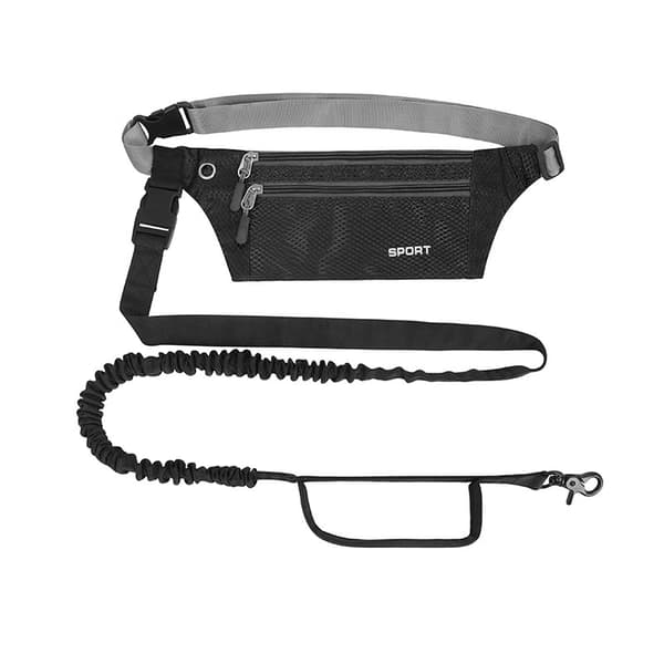 Hundkoppel Handsfree med Midjeväska Black