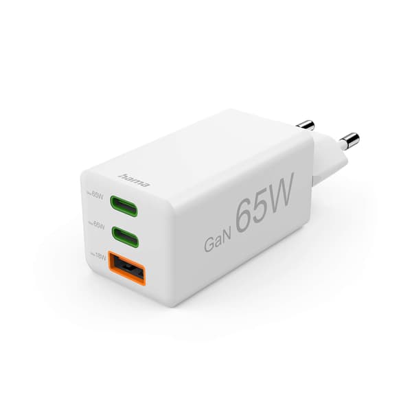 Oplader 2x USB-C 1x USB-A GaN 65W Hvid