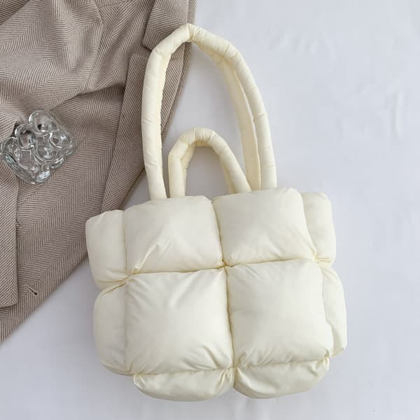 Suuri puffer-kangaskassi olkalaukku White