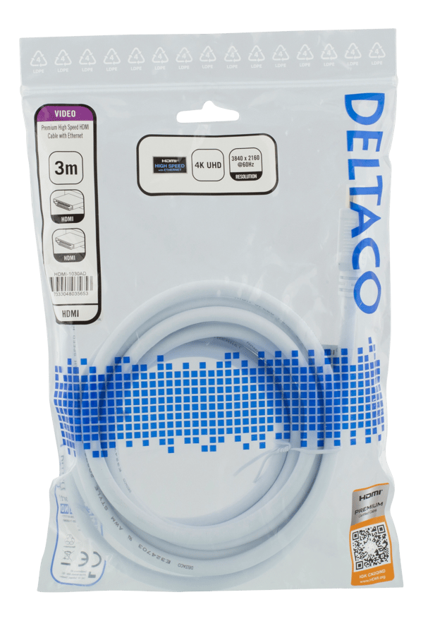 High-Speed Premium HDMI cable, 3m, Ethernet, 4K UHD, white