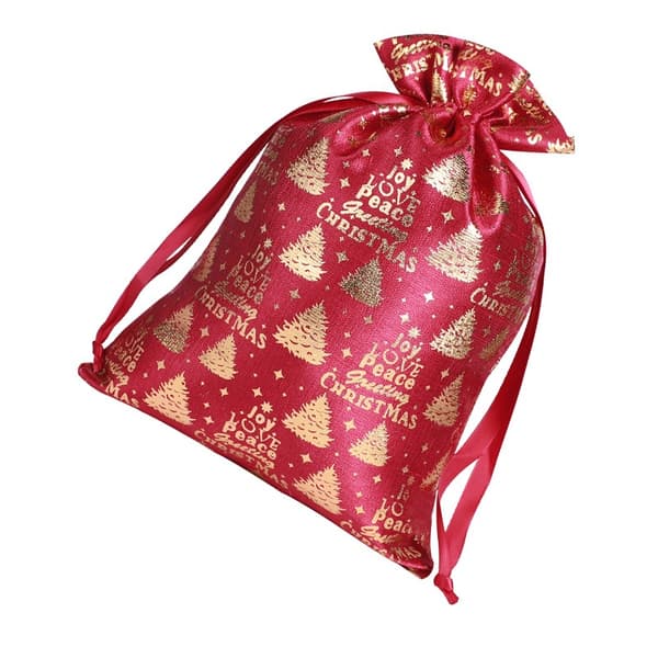 Jul Bomulls Dragsko Väskor 20x30cm (2-Pack) - Guldstämplade Festliga Presentpåsar