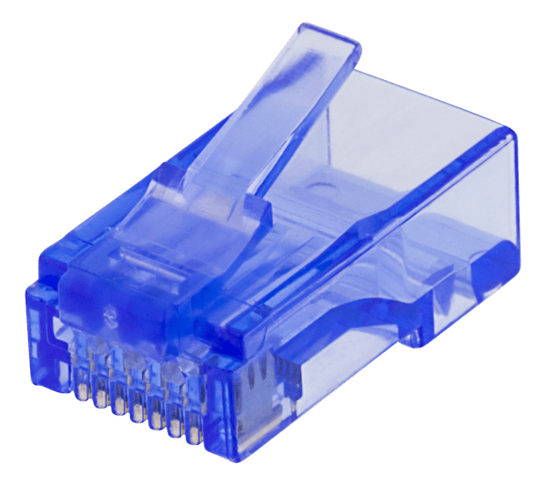 RJ45 connector, Cat6, UTP, 20-pack, transparent, blue