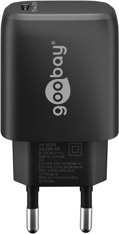USB-C™ PD GaN hurtigoplader (25 W) sort