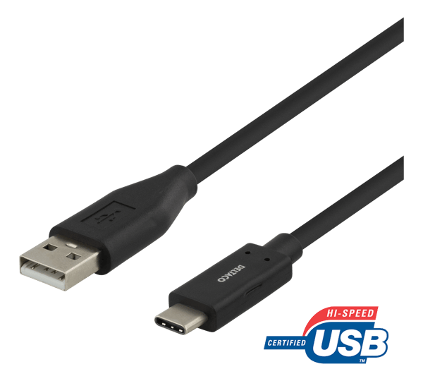 USB-C - USB-A-kaapeli, 1,5m, 3A, USB 2.0, musta