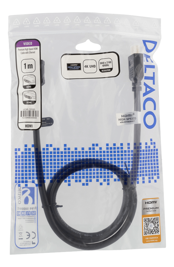 High-Speed Premium HDMI cable, 1m, Ethernet, 4K UHD, black