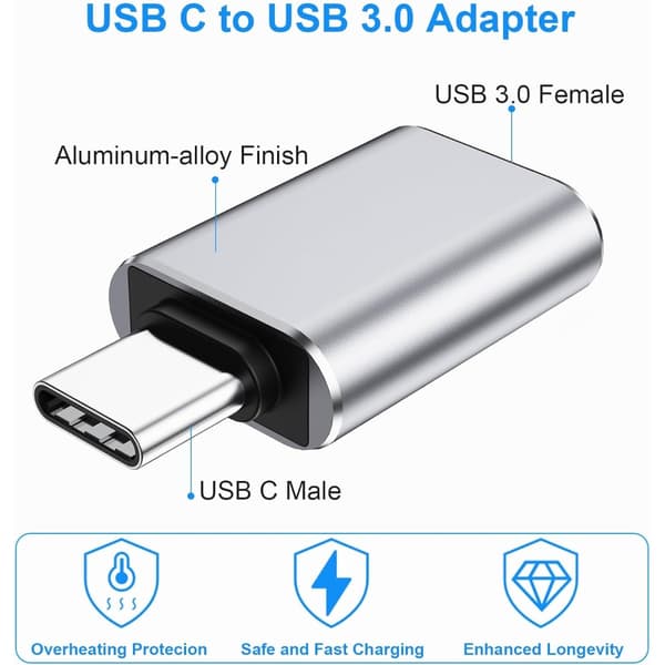 4-Pakning USB-C til USB 3.0 Adapter - Høyhastighets Data- og Ladekonverter Silver