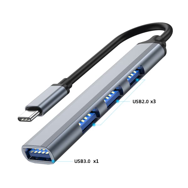 USB-Hubb, USB-C med 4 USB-portar, 5 Gbps