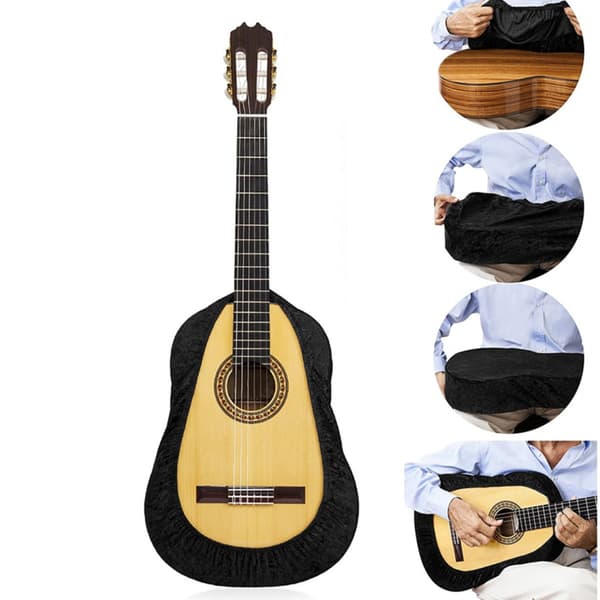 Svart Sammet Gitarr Dammskydd - Universal Skydd för Akustiska, Klassiska och Basgitarrer