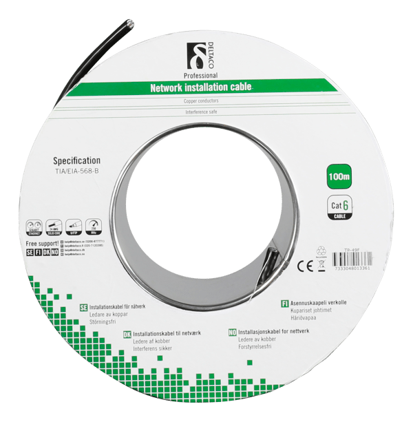 F/UTP Cat6 installation cable, for outdoor use, 100m, black