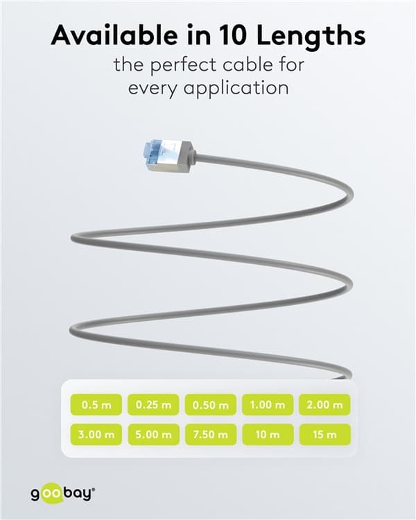 Ultrafleksibel patchkabel CAT 6A, slank, U/FTP, grå