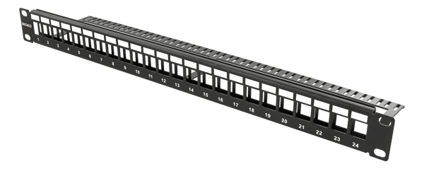 Patch panel 24 ports w/out connectors cable support 1U 19"
