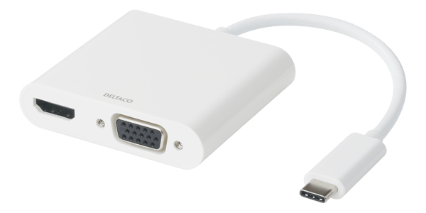 USB-C docking station, HDMI/VGA/USB-C/3.5mm, white