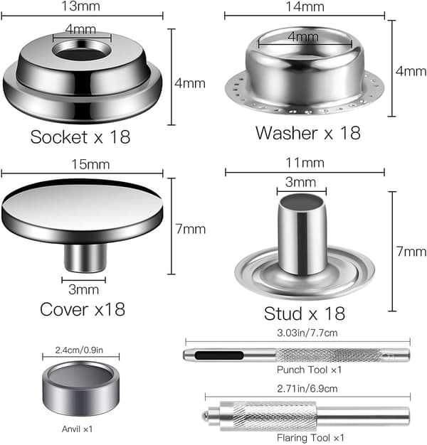 15 mm Snap Lock Set - Verktøysett med trykknapper Silver