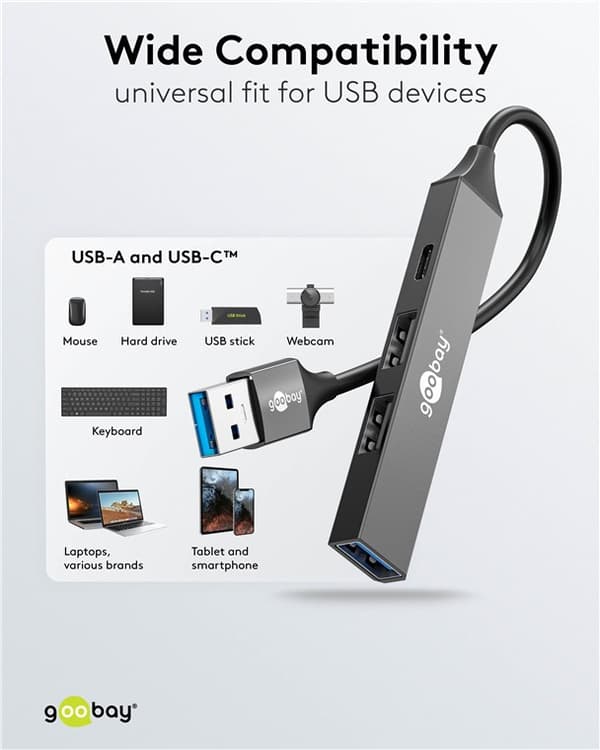 Slank USB-hub med 4 porter, USB-A til USB-C™/USB-A, 5 Gbit/s