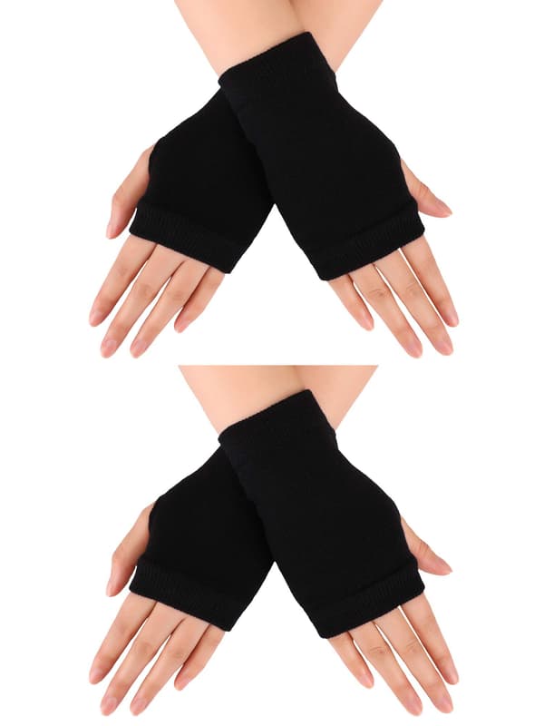 2 par Vintervarma Stretchiga Halvfingerhandskar Black