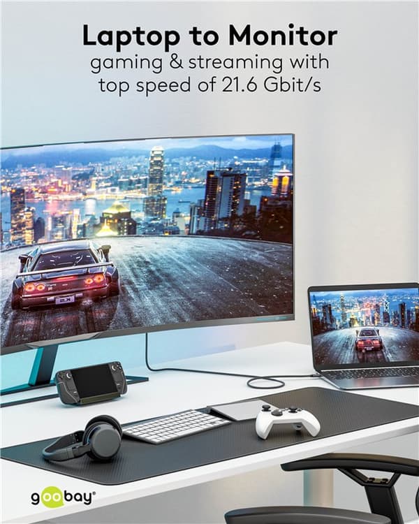 USB-C™-DisplayPort™-kaapeli, 2 m, musta;hopea