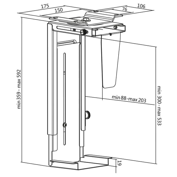 Datamaskinholder Bord-/veggjusterbar