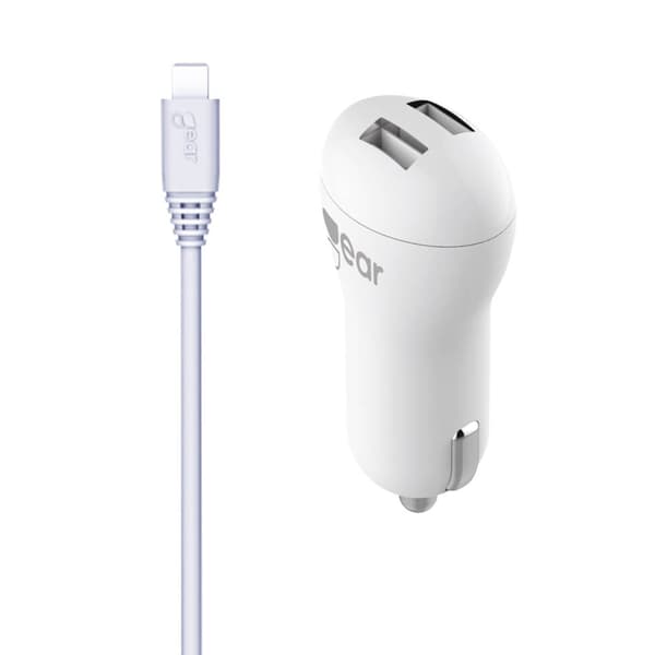 Lader 12-24V 2xUSB 2,4A Hvit MicroUSB Kabel Rund 1m