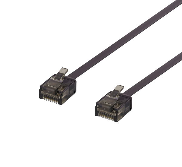 U/UTP Cat6a patch cable, flat, 1m, 1mm thick, black