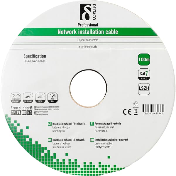 S/FTP Cat7 install cable100m drum 600MHz DeltaCertif white