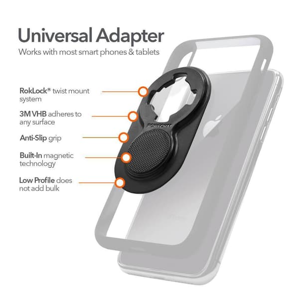 Universal Adapter Svart 3M Tejpmontering Passar Mobil och Tablet
