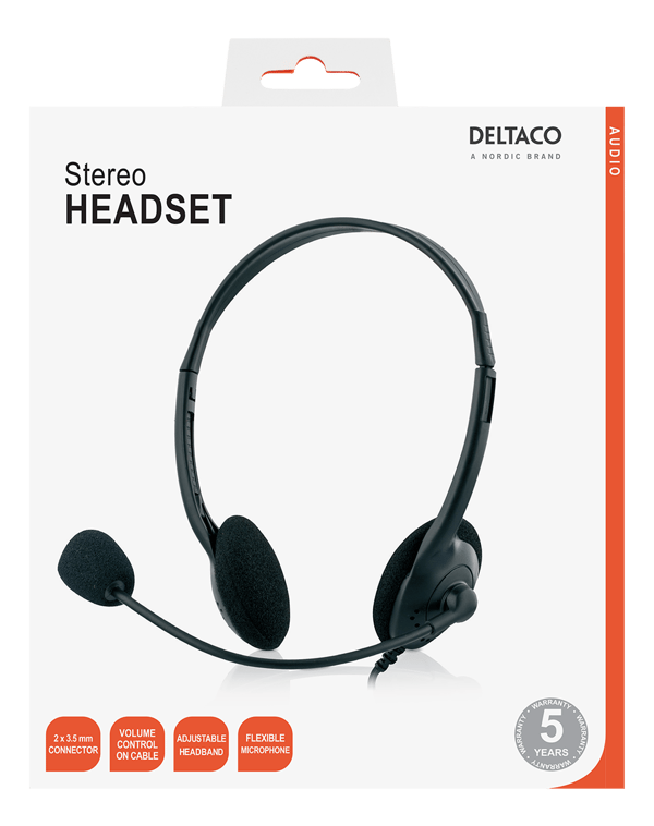 Stereo Headset microphone and volume control 2x 3.5mm black