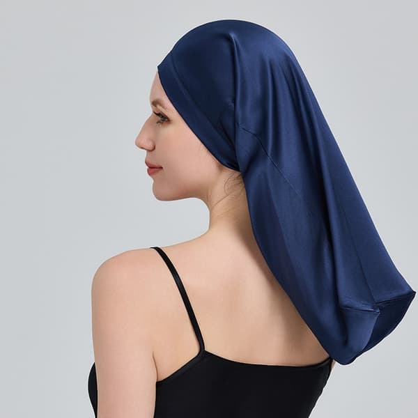 Lång sovmössa 100% silke NavyBlue