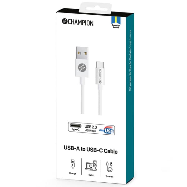 USB-A–USB-C-kaapeli 2 m valkoinen