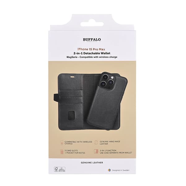 Wallet 2-i-1 3 Kort MagSeries Sort - iPhone 15 Pro Max