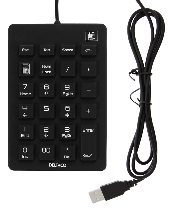 Silicone numpad, IP68, 23 keys, USB, black