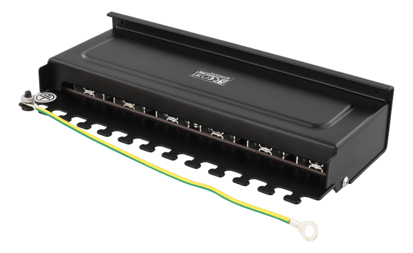 Patch Panel, 12xRJ45, Cat6a, wall-mountable, metal, black