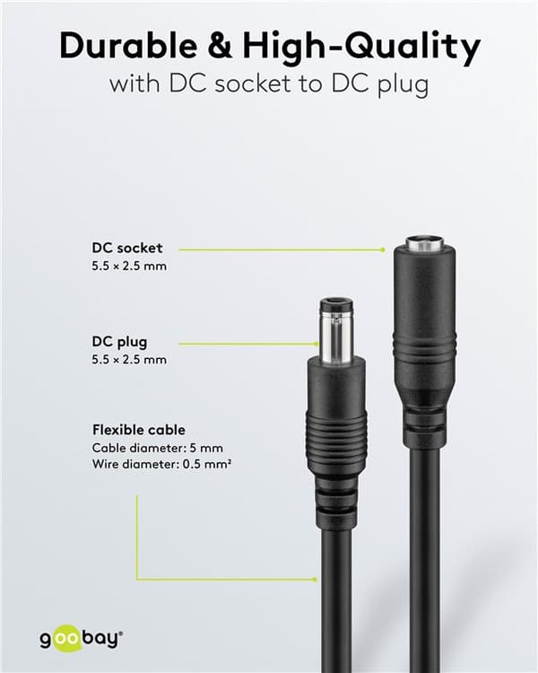 DC-forlengelseskabel, 5 m, svart