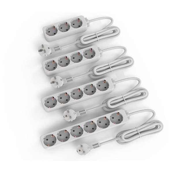 EU-pluggadapter, strømskinne 1,5 m 6 AC-uttak
