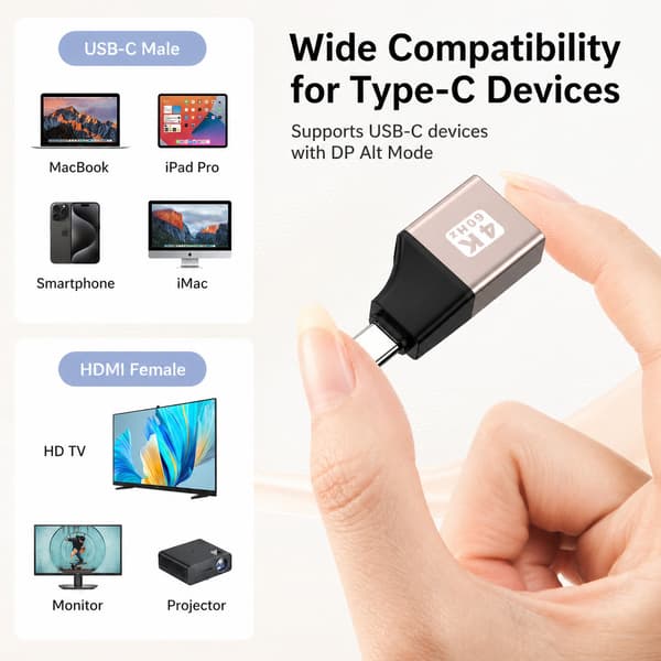 Type-C - HDMI-sovitin: Korkean resoluution näyttöliitin