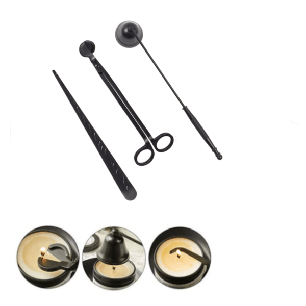 3-i-1 stearinlys tilbehørssæt Candle Wick Trimmer / Snuffer / Dipper Black