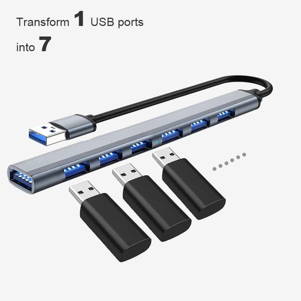 Hub med 7 utganger, USB3.0 til USB2.0/3.0 USB SilverGrey