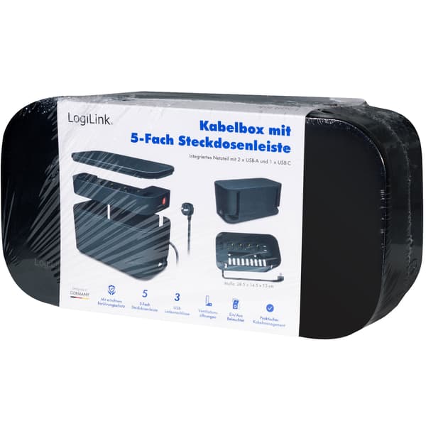 Kabelboks - Kabelskjuler med grenuttak + USB-A/USB-C lading Sort