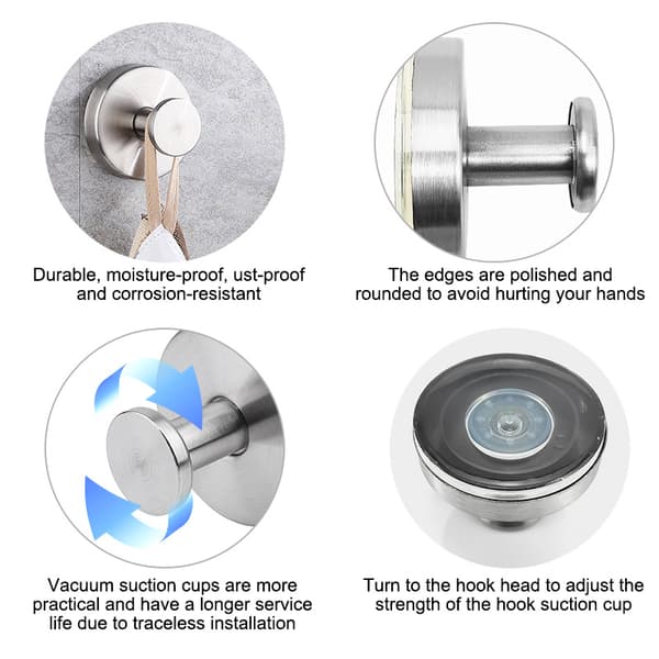 Väggkrokar med sugpropp, 4-pack Silver