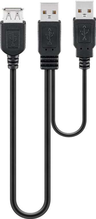 USB 2.0 høyhastighetskabel, dobbel strømforsyning, svart