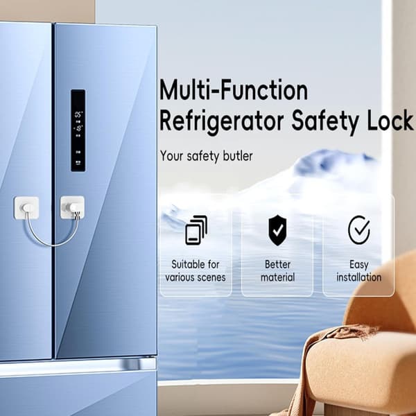 Självhäftande Kylskåpslås 2-Pack - Borrfri Installation, Säkerhet för Hemmet White
