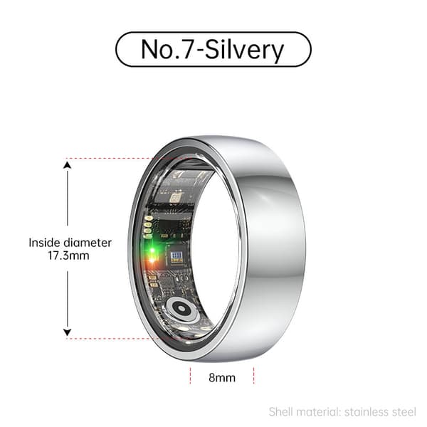 Smart Ring R1000 – Sömnmonitor, Bluetooth 5.0, Blodsyremätare Silver 7