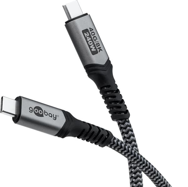 USB-C™-kaapeli, USB4™, 1 m, musta;hopea