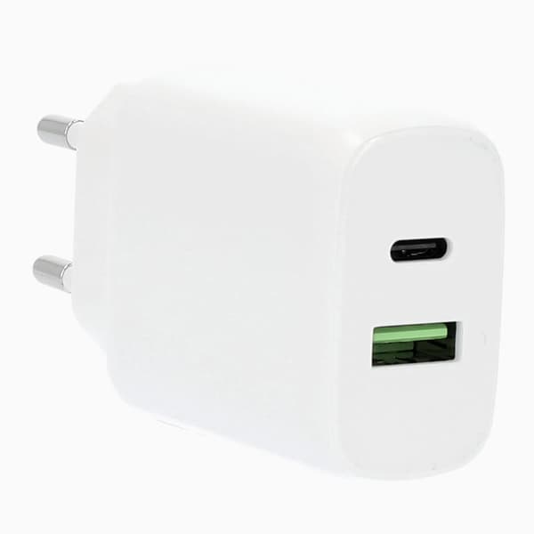 Lader 220V 1xUSB-C + 1xUSB-A PD/PPS 25W + 18W QC Hvitit