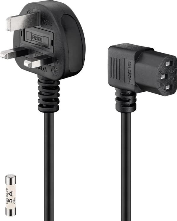 Apparatkabel UK/Storbritannien 90°, 2 m, sort